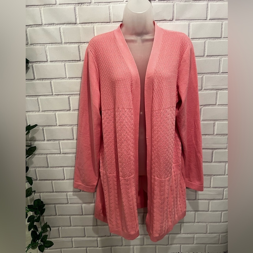 KAREN SCOTT women Barbiecore Pink Textured Open Cardigan/size XL